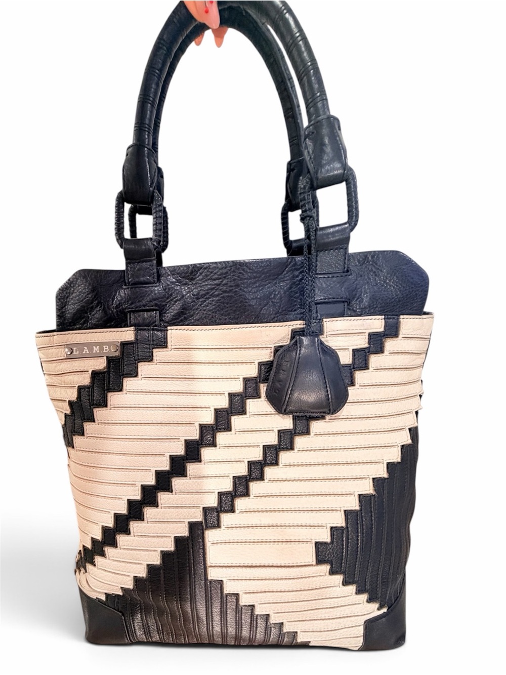 L.A.M.B. Gwen Stefani Geometric Chevron Woven Leather Tote Bag Vintage Y2K